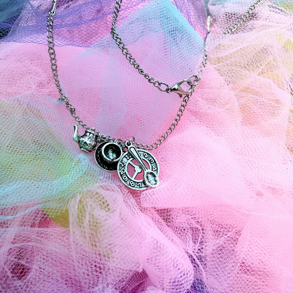 Alice in Wonderland Tea Party Silver Charm Necklace - Picture 11 of 16